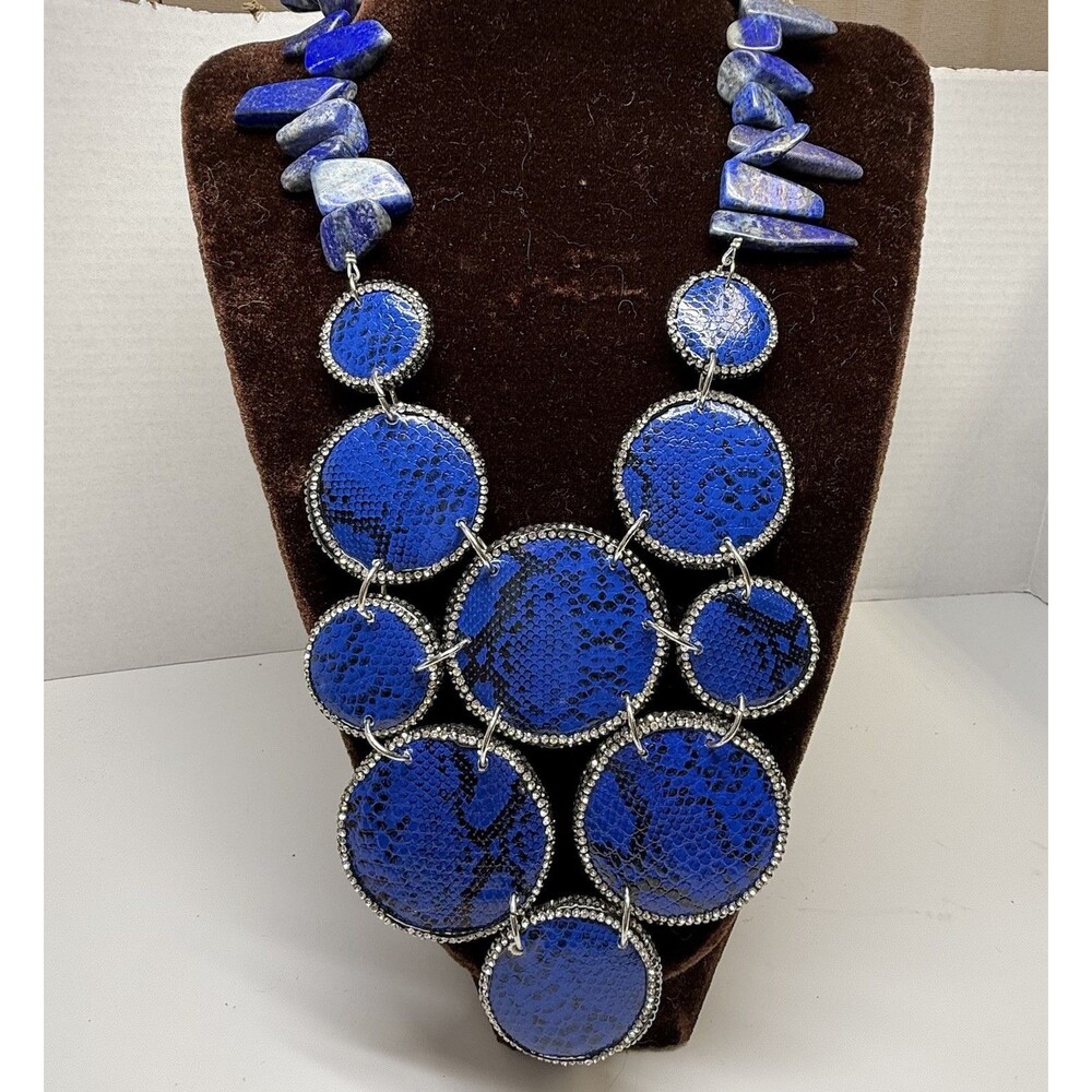 Sassy Jones Tizani Snake Print Natural Stone Royal Blue Statement Bib Necklace - Picture 1 of 7